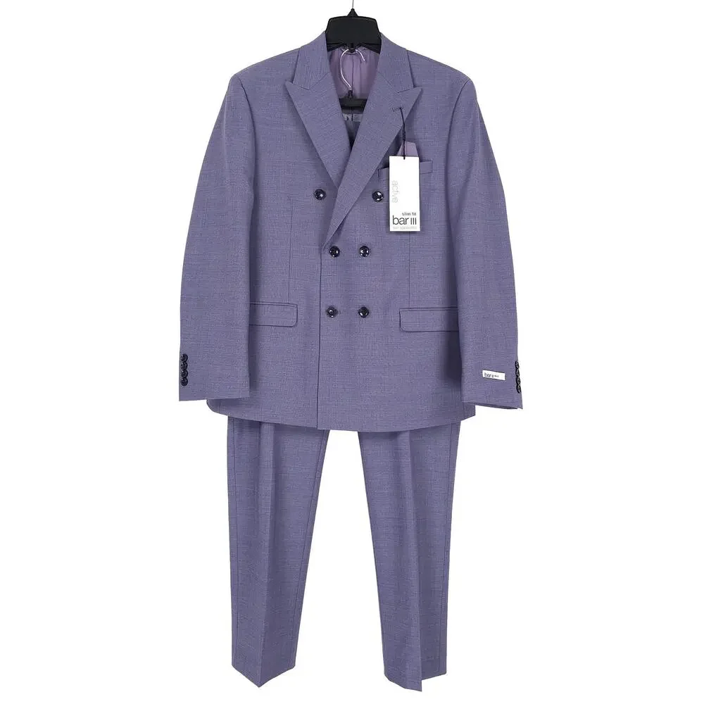 Bar III Mens Slim Fit 2 Piece Suit 42S 36x32 Lavender Purple Solid Stretch Wool